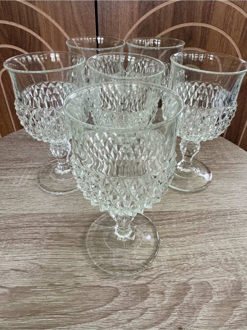 Set of 6 Textured Glass Goblets - Clear Crystal Wine Glasses Indiana Glass